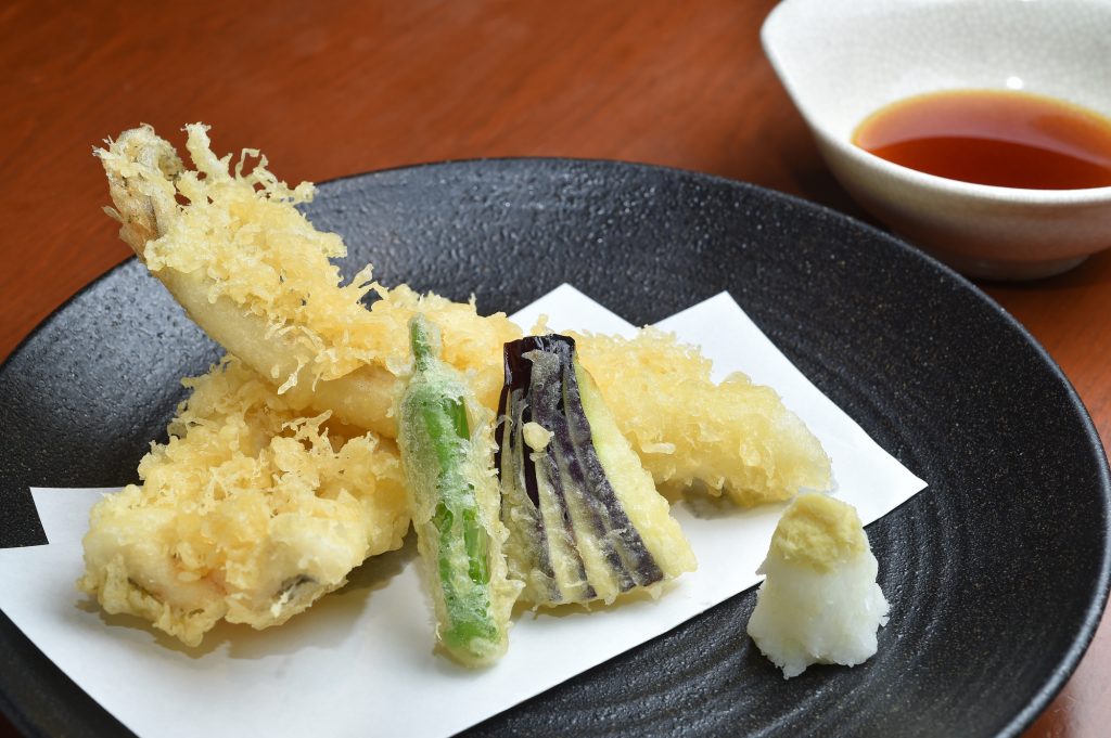 Fried tempura fish and vegetables